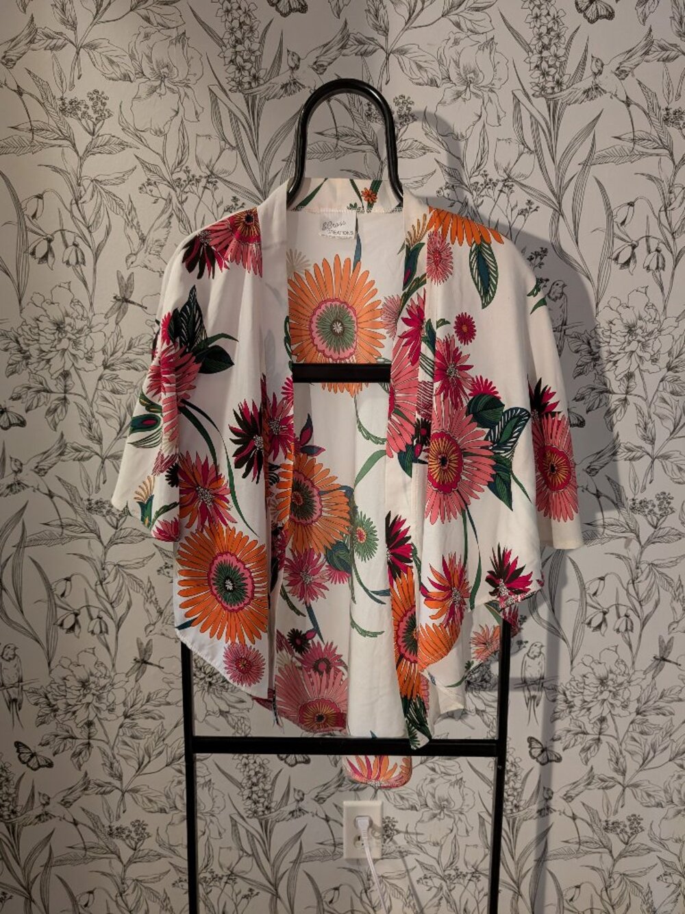 S. Cross Creations Silk Floral Open Front Kimono